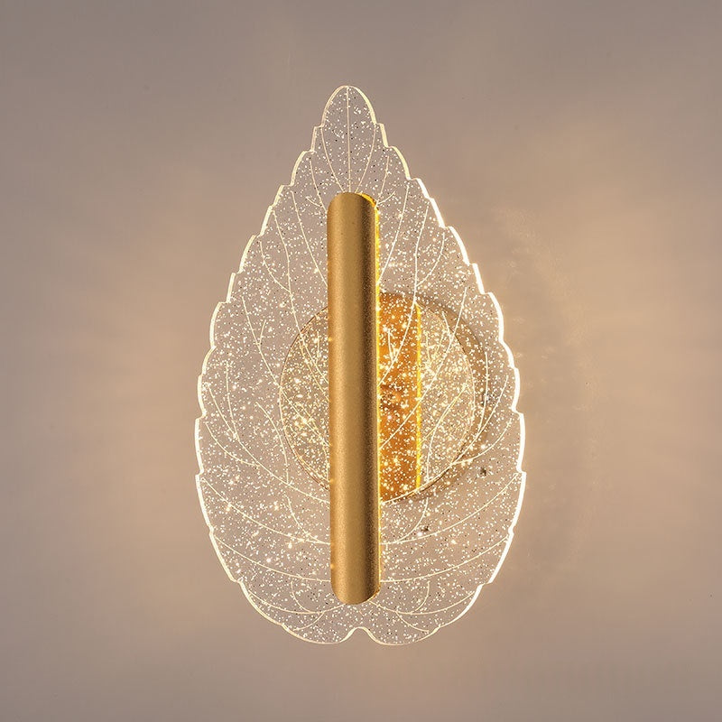 Lampada a parete foglia minimalista con supporto dorato, luci LED tri-color in due modalità: foglie e foglie stellate.
