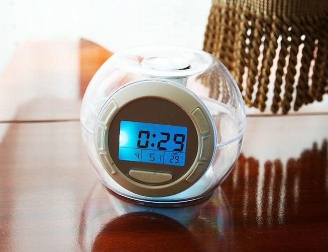 Orologio sveglia digitale a suoni naturali, sfera trasparente con display blu