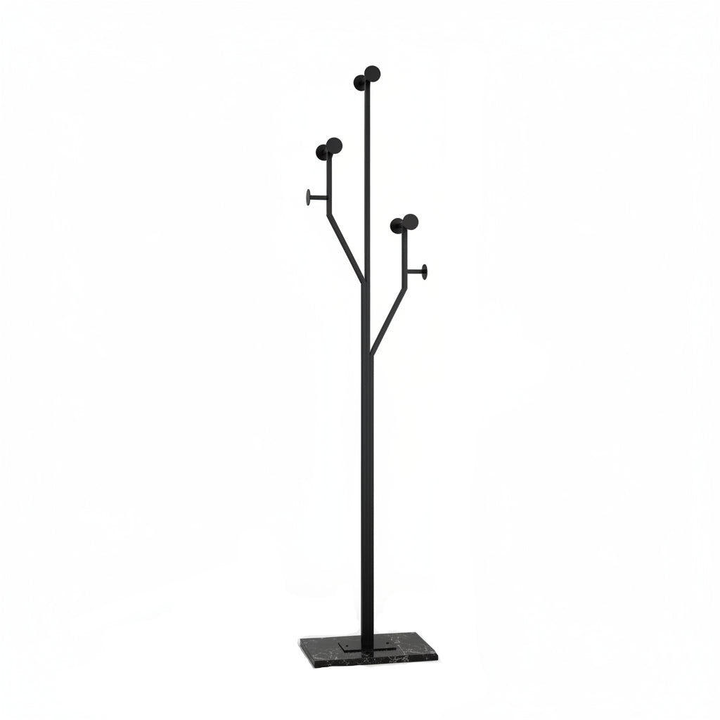 Appendiabiti a piantana nero con rami, base in marmo nero, design italiano elegante