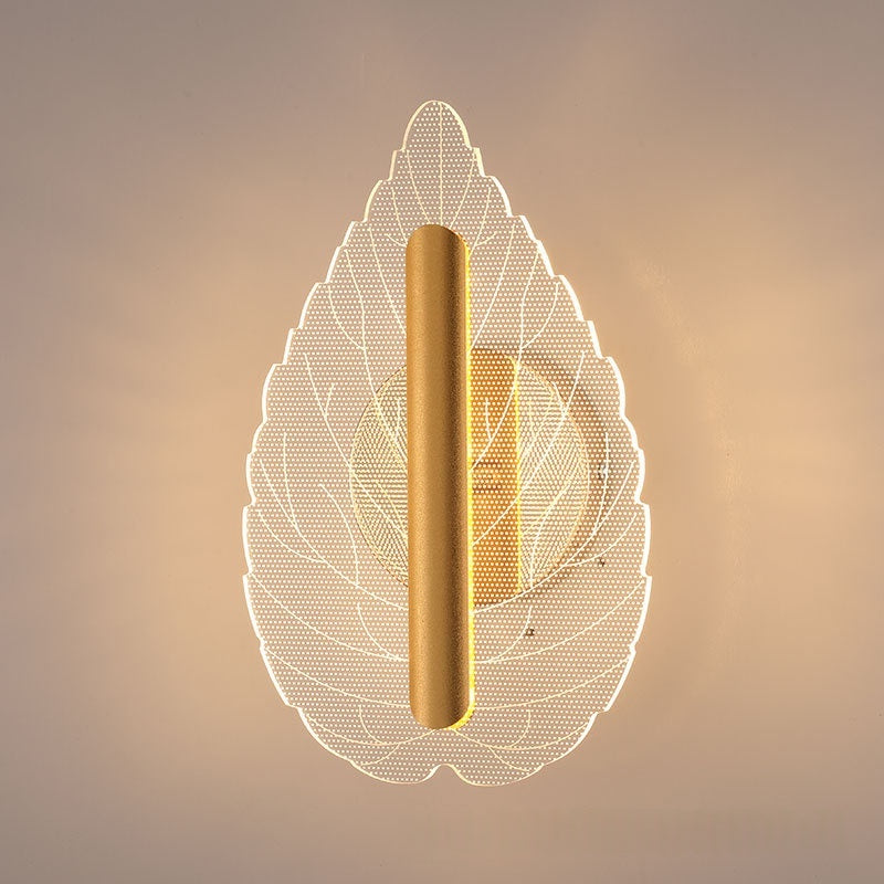 Applique parete a foglia minimalista con elemento centrale dorato, due modalità tri-colore 8W, ideale scale o corridoio