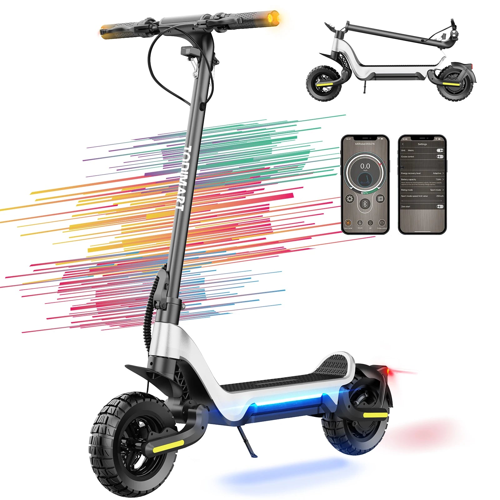 Monopattino Elettrici Motore 800 W 48 V 15 Ah Portata 40-55 km Pneumatici Fuoristrada Pieghevoli