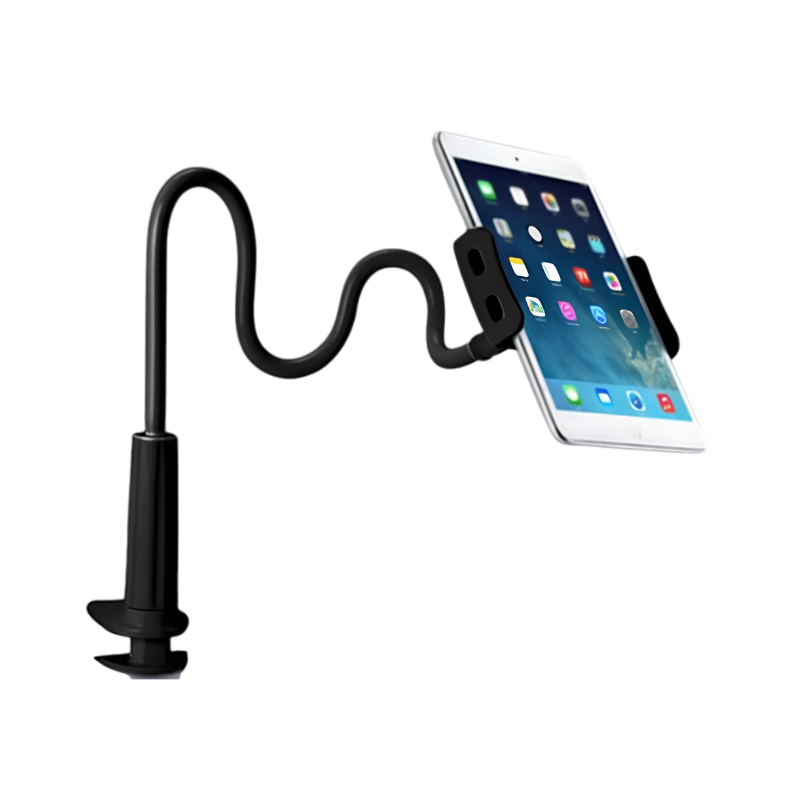 Supporto flessibile per smartphone e tablet con braccio a spirale a 360°, base ventosa.