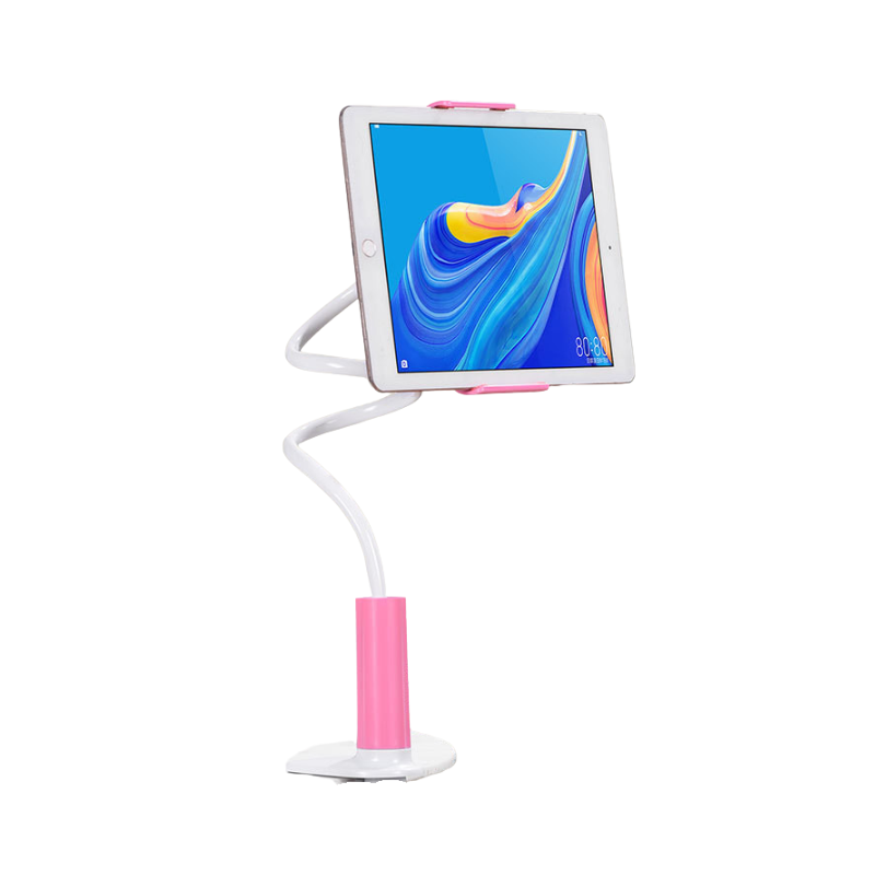Supporto flessibile a spirale per telefono/tablet con base girevole a 360° e braccio pieghevole, colore rosa.