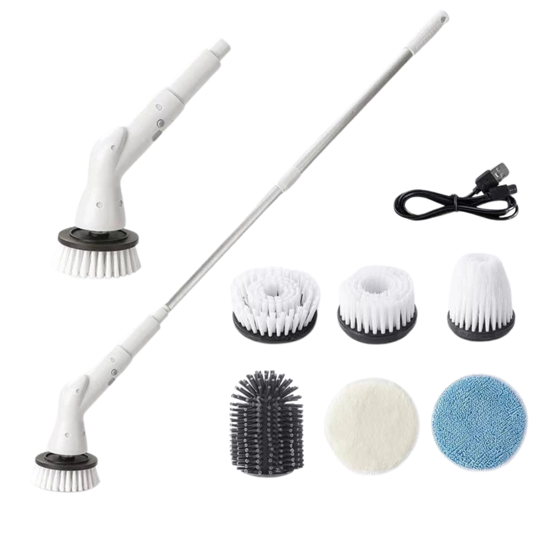 Spazzola Elettrica Ricaricabile USB Altezza Regolabile 63-95cm Colore Bianco Testine Ricambio Diversi Modelli Pulizia Casa Set 5/6 Pezzi - POWER SMARTECH