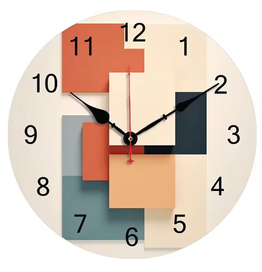 Orologio Multicolore Fantasia Quadrata Legno Senza Rumore