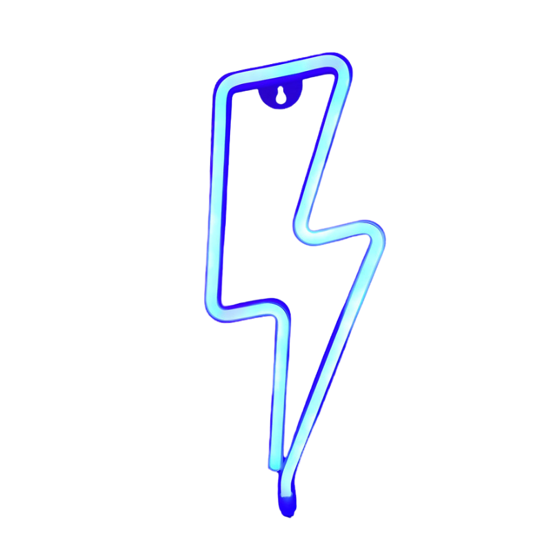 Lampada neon a forma di fulmine blu LED per decorazione, misura 34x13 cm, non dimmabile.