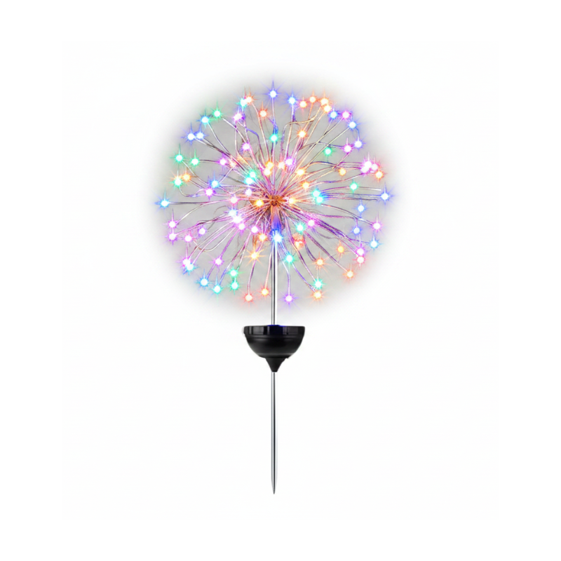 Luce LED a forma di fuoco d'artificio su filo di rame, picchetto da giardino, decorazione esterna multicolore.