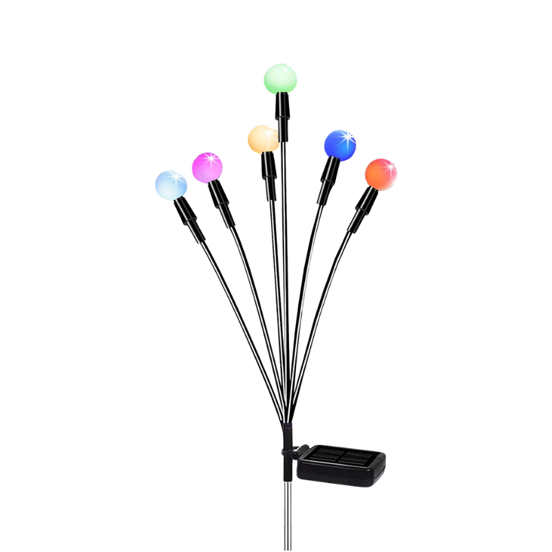 Luci solari per giardino a sfere colorate su aste, effetto lucciole, pannello solare incluso.