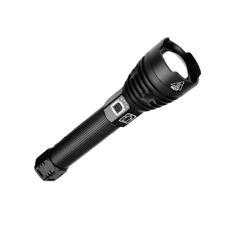 Torcia LED ricaricabile USB, corpo in lega di alluminio, potenza 20W, portata 200-500 m