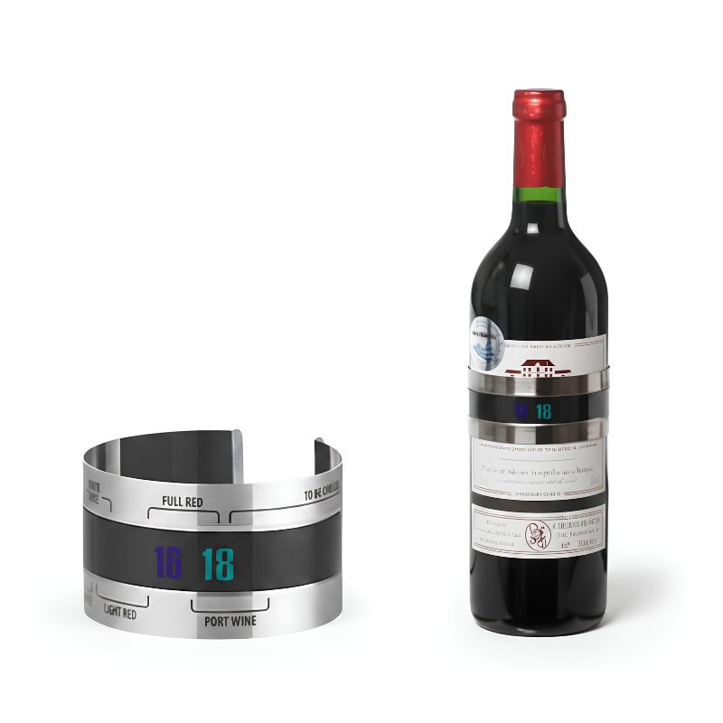 Bracciale termometro per vino in metallo, 4-24°C, diametro 6 cm, larghezza 3,7 cm.
