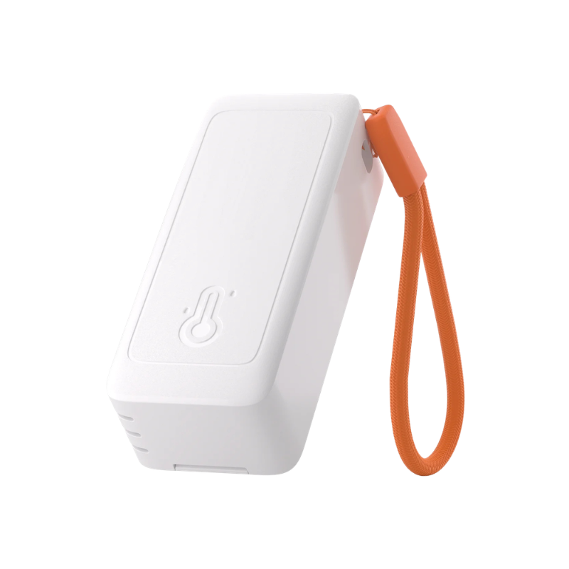 Sensore di temperatura e umidità SNZB-02B con cinturino arancione per monitoraggio domestico smart home
