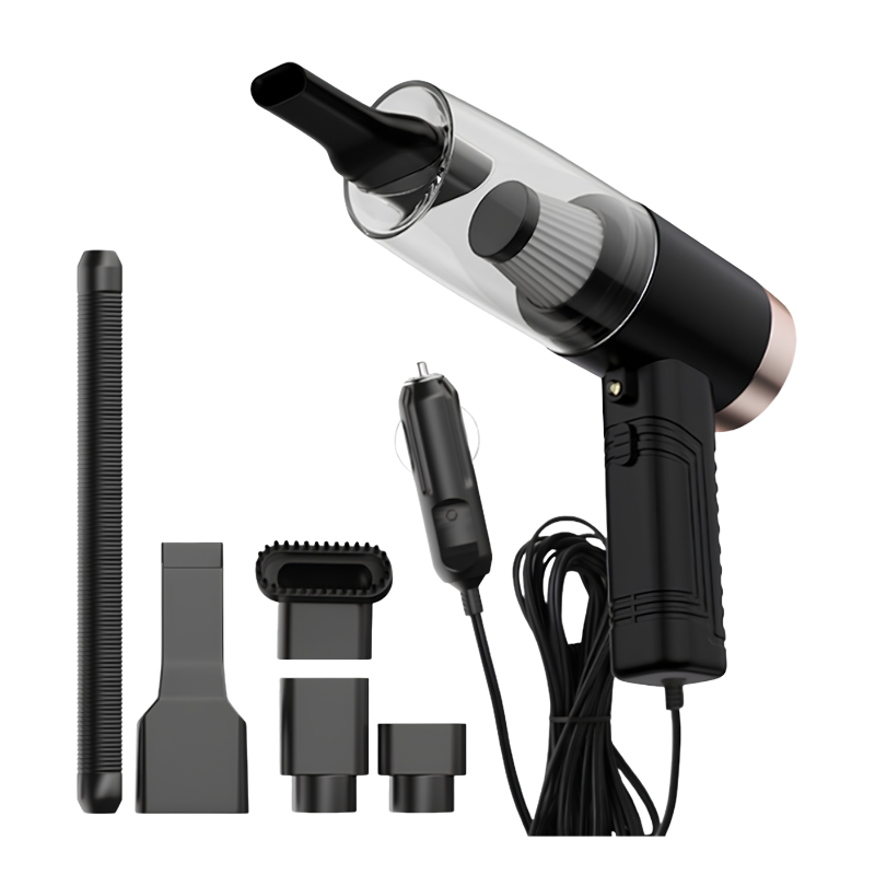 Aspirapolvere portatile potente per auto e casa, nero, set completo con cinque accessori e caricatore