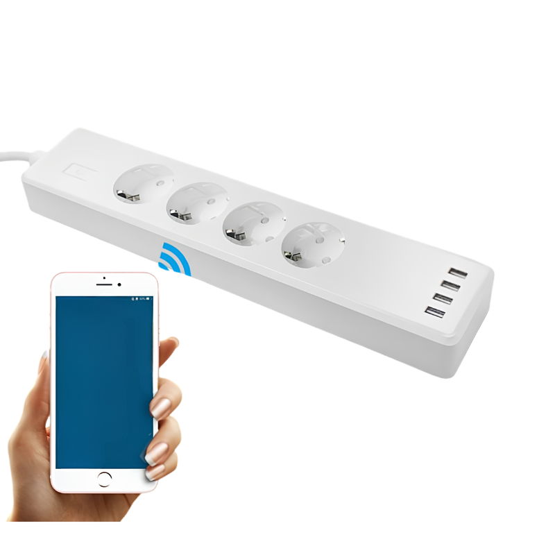 Multipresa intelligente Tuya con controllo remoto via APP e Alexa, 4 prese UE, porte USB, cavo da 1,8 m.