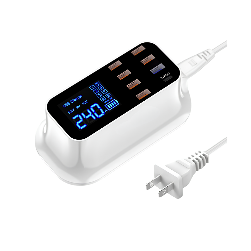 Multipresa Digitale Intelligente: 6 porte USB, 1 USB-C, ricarica rapida per 8 dispositivi, display LED, casa e ufficio.
