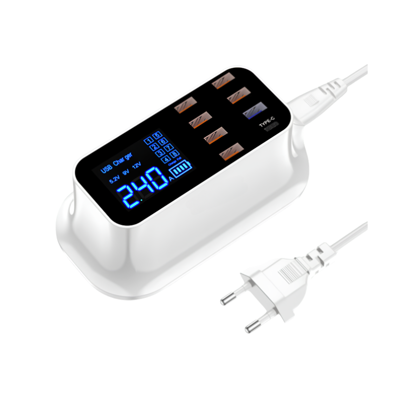 Multipresa digitale intelligente: 6 porte USB, 1 USB-C, ricarica rapida, display LED per monitorare lo stato di ricarica