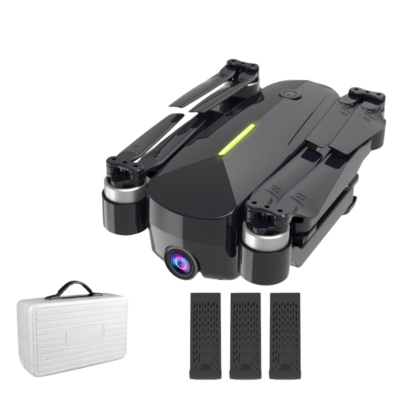 Drone con motori brushless e GPS, fotocamera 4K HD per riprese aeree; custodia bianca e accessori