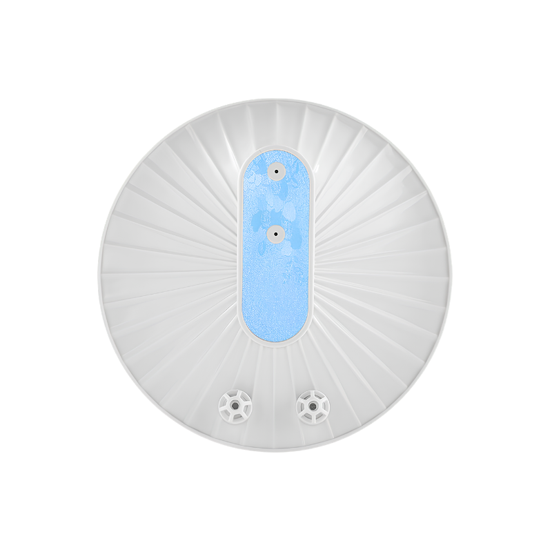 Dispositivo di lavaggio portatile USB, base circolare con pannello blu centrale, per frutta, verdura e piatti.