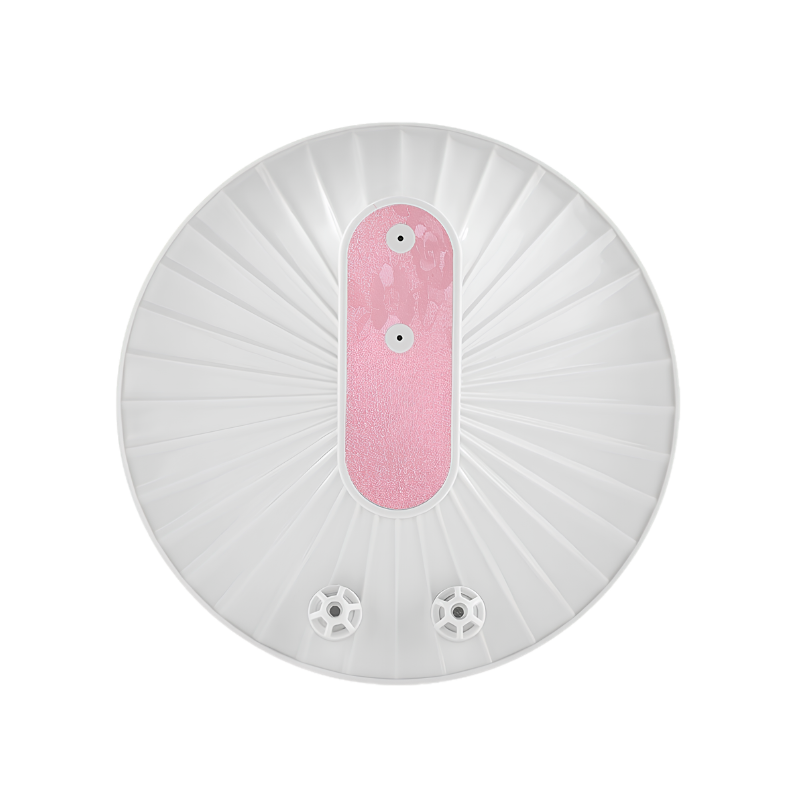 Base circolare portatile per lavaggio di frutta e verdura con alimentazione USB, pannello centrale rosa.