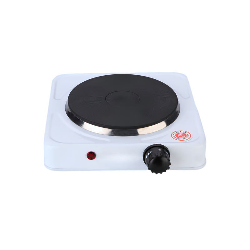 Piastra elettrica domestica 1000W, 220V/230V, controllo manuale, base bianca con piano nero circolare