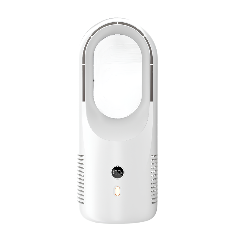 Ventilatore da tavolo senza pale, ricaricabile USB, display LED, 6 velocità, silenzioso, aria circolante a 360°.
