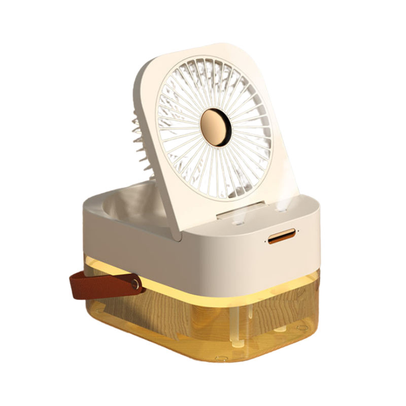 Ventilatore nebulizzatore USB portatile con luci notturne, raffreddamento e umidificazione, serbatoio 2,5 L.