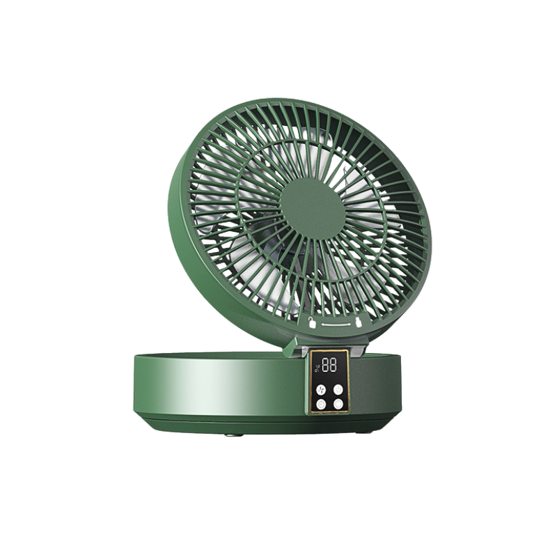 Ventilatore portatile USB 2‑in‑1: da tavolo e parete, telecomando incluso, tre velocità, luce notturna calda per casa.