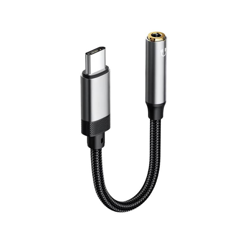 Adattatore audio USB-C a jack da 3,5 mm con cavo intrecciato nero per cuffie
