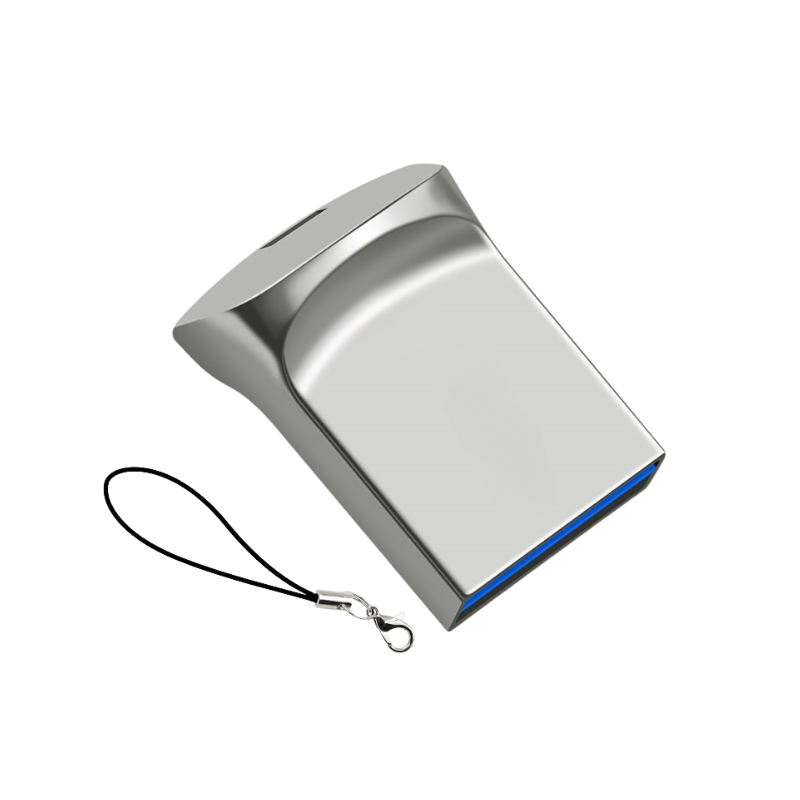 Chiavetta USB 3.0 in metallo, mini U Disk, corpo compatto da 12 mm, laccetto incluso, bordo blu
