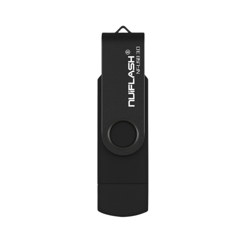 Chiavetta USB OTG NUFLASH nera con coperchio girevole, capacità 16/32/64/128GB