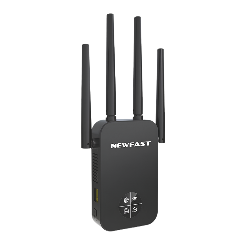 Newfast Ripetitore WiFi 1200Mbps Long Range con OLED, dual-band 2.4/5GHz, amplifica segnale, spina UK