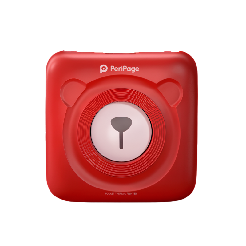 Stampante termica portatile Bluetooth rossa a forma di orsetto PeriPage, stampa foto senza inchiostro.