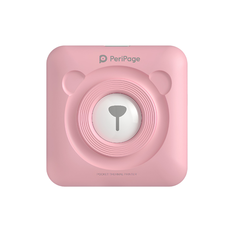 Mini stampante termica Bluetooth portatile senza inchiostro, rosa, design a cubo con orecchie, stampa foto e testo.