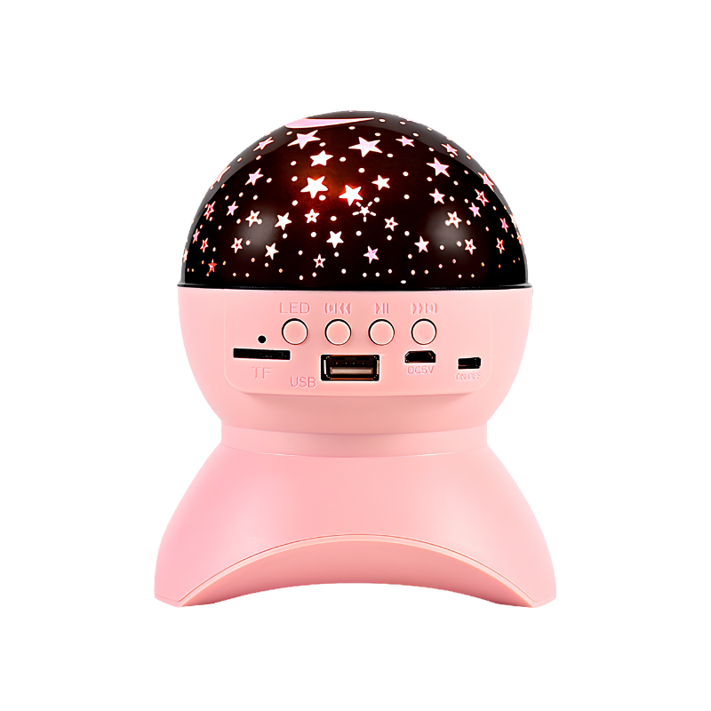 Proiettore LED Bluetooth con stelle colorate, altoparlante portatile rosa con porte USB e slot TF per Party e home audio.