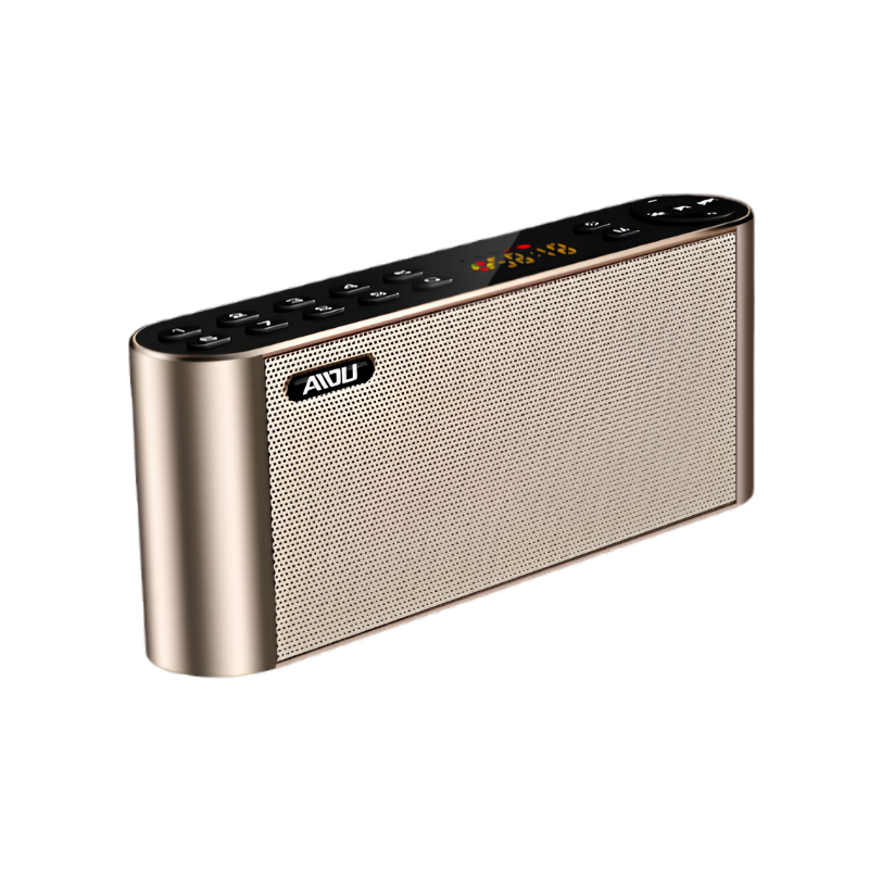 Altoparlante portatile wireless Bluetooth con radio e audio HiFi, interfaccia USB, batteria 2200mAh e design compatto in plastica.