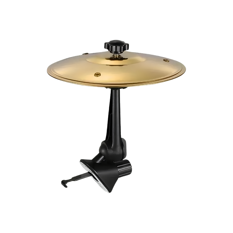Cymbal dorato per aeratore auto con supporto nero, strumento musicale趣味 per interni e decorazione veicolare.