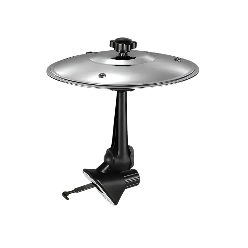 Piatto cymbal da crash mini per interno auto, diametro 13 cm, montato su supporto regolabile con clip per bocchetta aria.