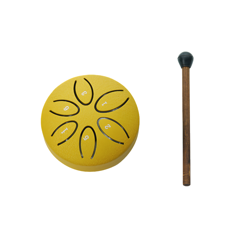 Mini strumento musicale etereo a 6 tonalità, 3 pollici, colore foglia secca gialla con bacchetta in legno.