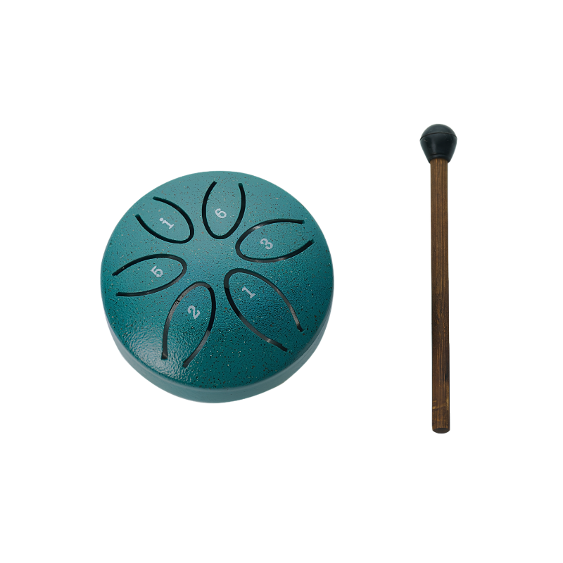 Mini strumento musicale etereo a 6 tonalità colore ciel blu con battente in legno, ideale per meditazione e relaxation.