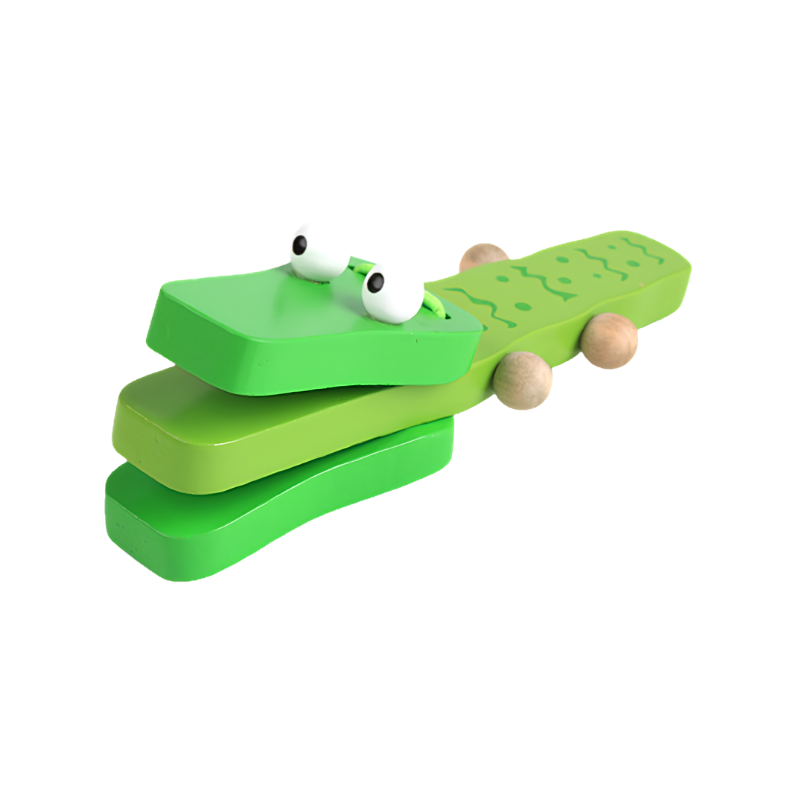 Coccodrillo verde in legno con perline e castagnette, giocattolo musicale per bambini 4-6 anni