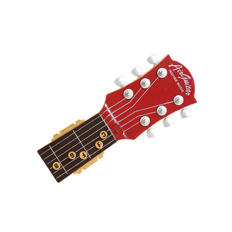 Testa chitarra elettronica AirGuitar rossa con settima pulsanti perwarzio A-G e dadi diaccordatura bianchi.