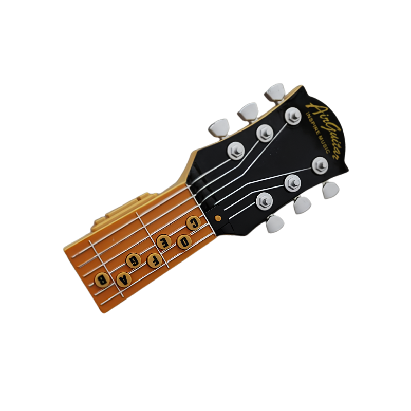 Testina chitarra elettronica AirGuitars con tasti accordi A-B e dettagli in legno scuro.