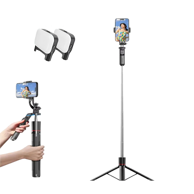 Selfie stick monopodtripod con luce Fill Light, remote Bluetooth e rotazione 360° per smartphone e shooting live.