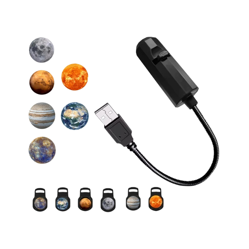 Proiettore USB planetario con scene rotanti per soffitto e wall decor. Include dischi con Luna, Terra e pianeti per luci notturne festive.