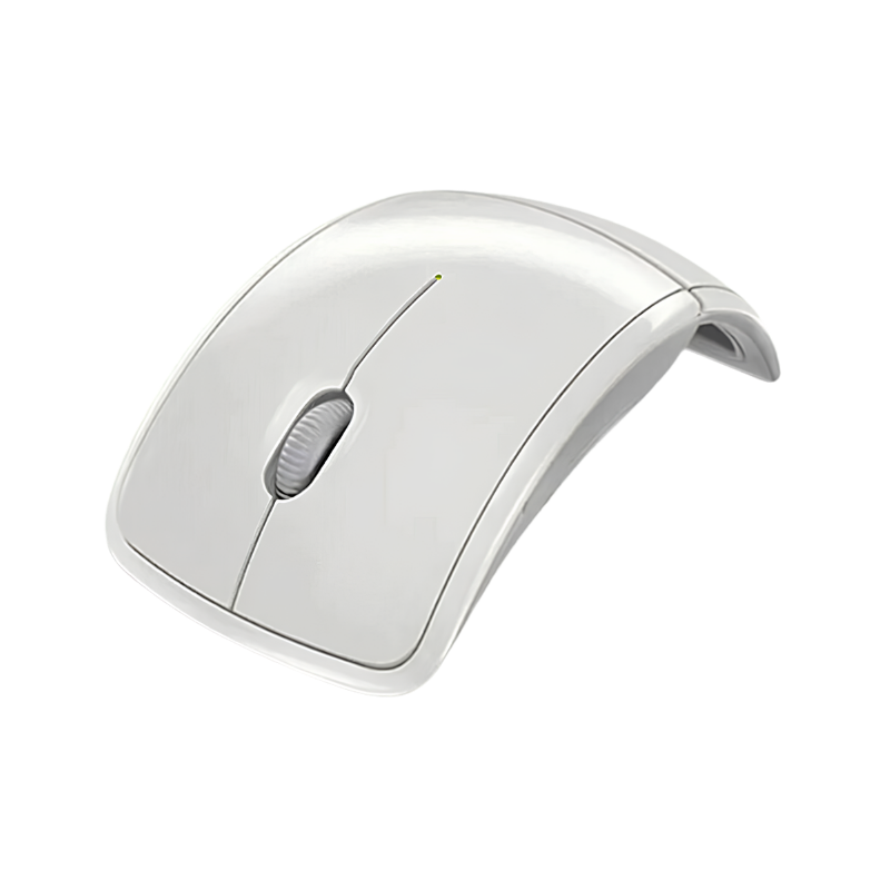 Mouse wireless pieghevole bianco, 2.4GHz, plug & play, fino a 10m di range e 1600 DPI, facile da trasportare.
