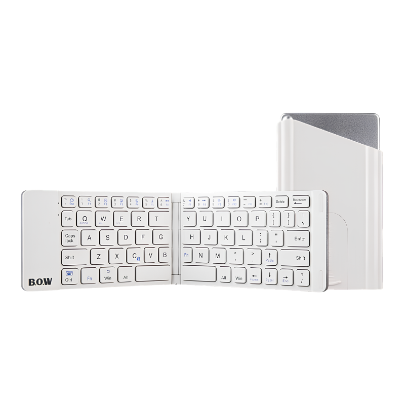 tastiera pieghevole wireless Bluetooth con supporto per tablet, compatta e portatile per lavoro e viaggio.