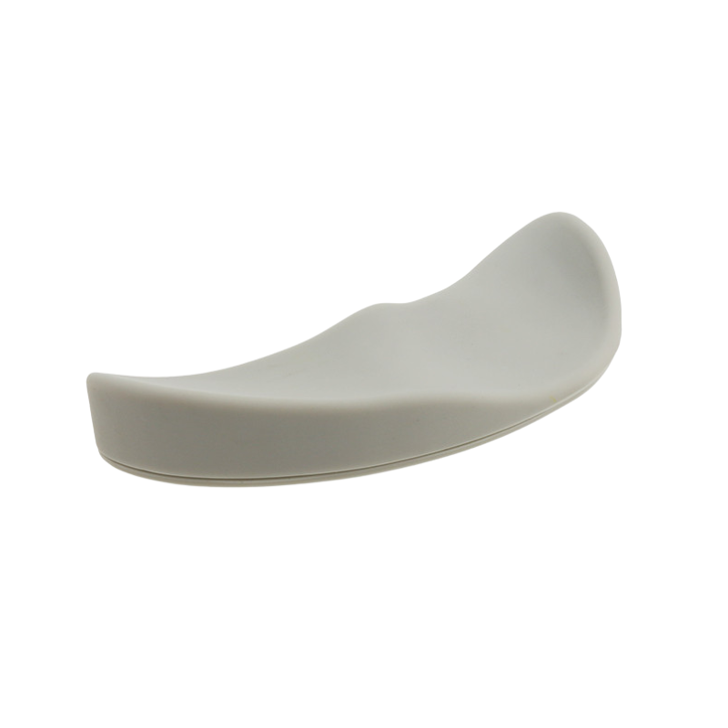 Supporto polso ergonomico in gel per mouse, design concavo e curvo per conforto e prevenzione del syndrome del carpale.