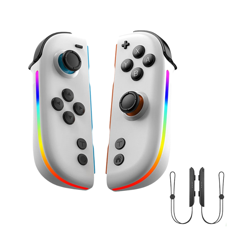 JoyCon compatibili Nintendo Switch con luci RGB, joystick Hall, giroscopio 6 assi e funzione Turbo.