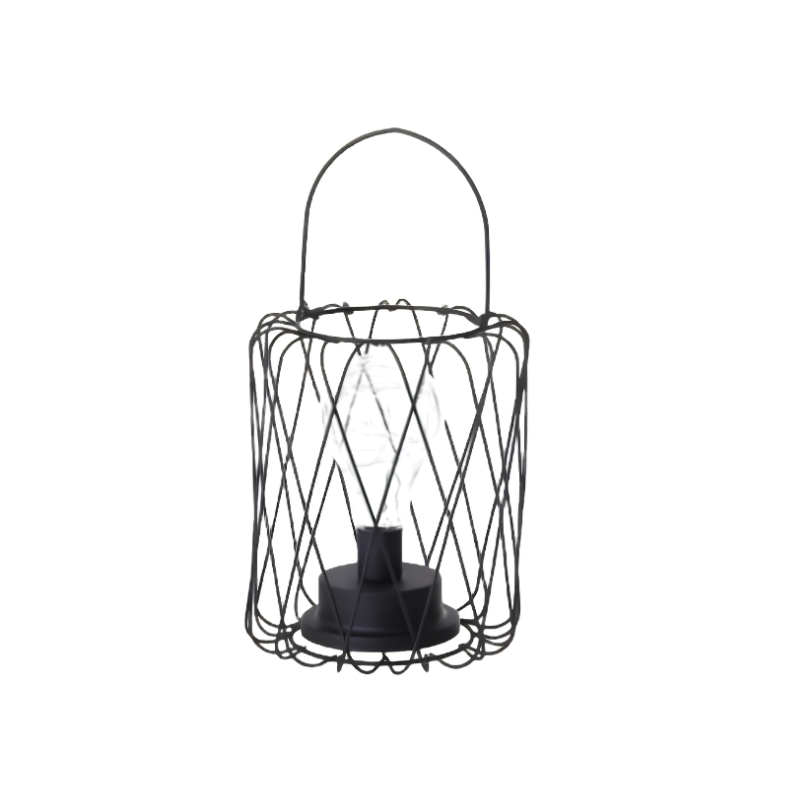 Lampada da tavolo minimale a gabbia vuota in metallo nero con manico, lampada da lettura elegante