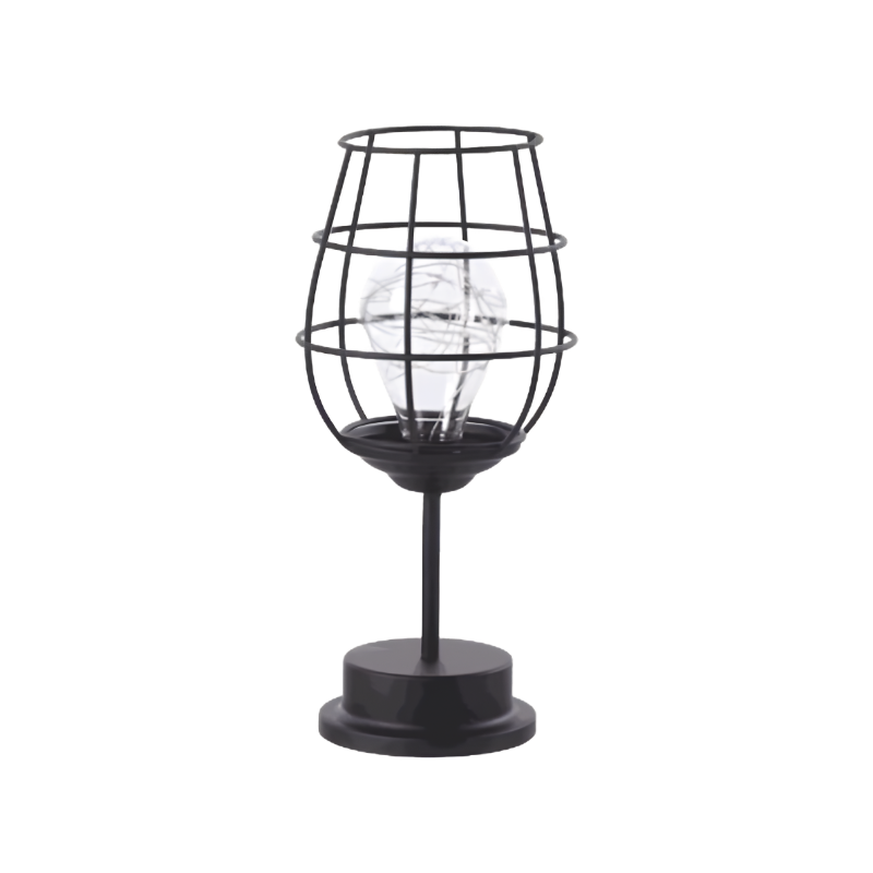 Lampada da tavolo minimalista in ferro con struttura cava ebulbo visibles, eleganti per decorazione casa, reading lamp e ambienti raffinati.