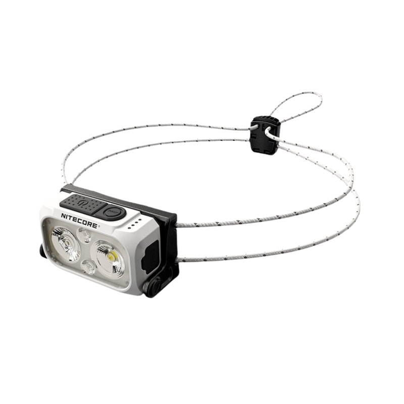 Lampada frontale leggera NITECORE per fuoristrada, cinghia elastica bianco/grigio con LED multipli